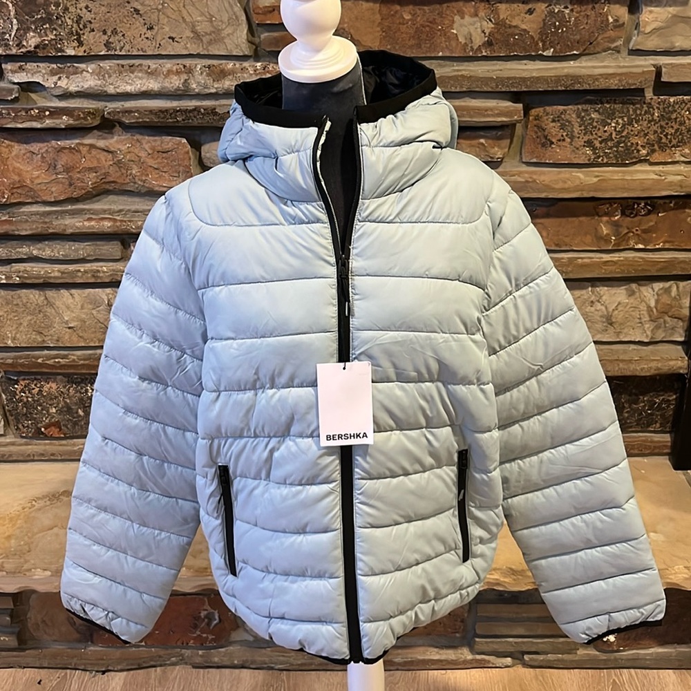 Bershka Pale Blue Hooded Puffer Jacket